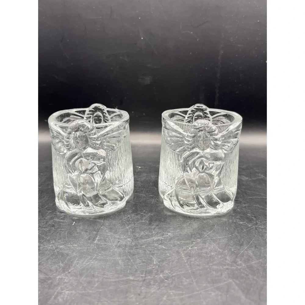 Set‎ of 2 Clear Glass Angel Votive Candle Holders Holders Malaysia 3